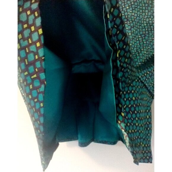 Tahari Satin Blouse Top Turquoise Print V-Neck Peplum Waist Side Zip - XL  NWT - Picture 8 of 8